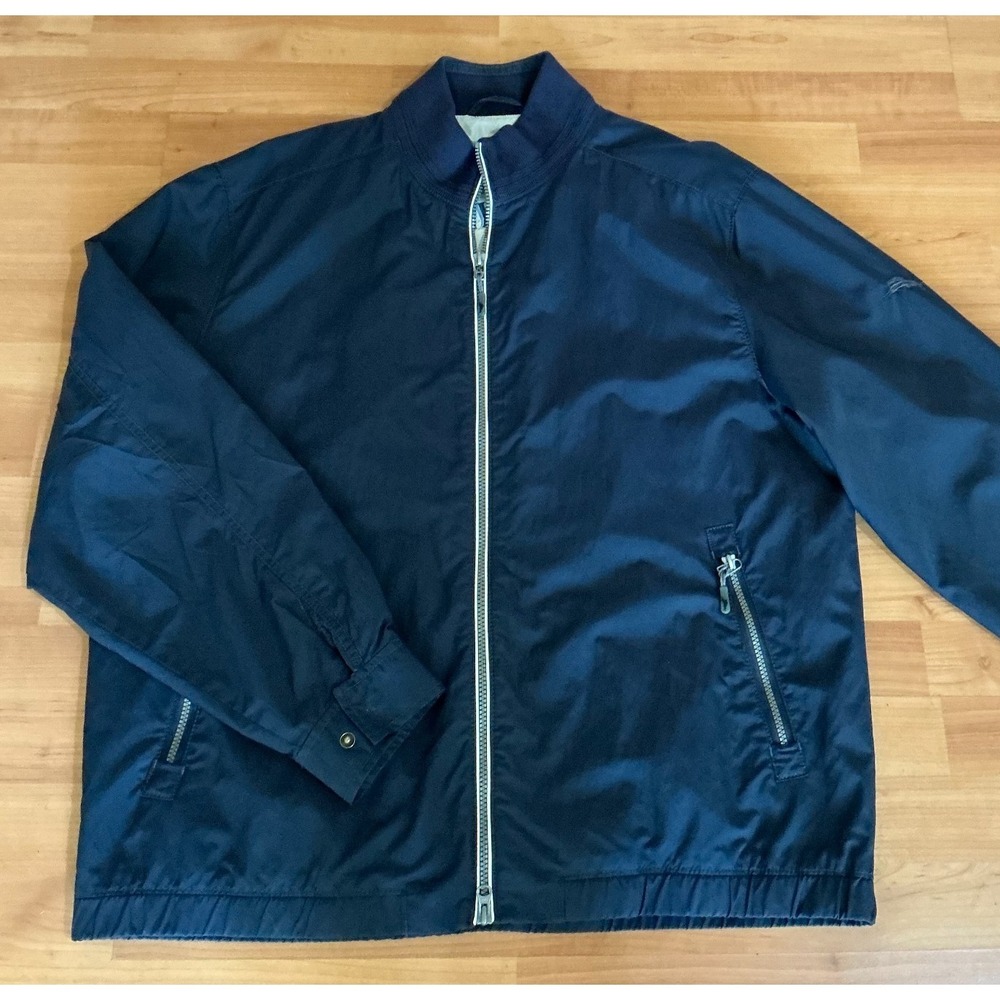 Tommy Bahama Windbreaker Jacket XL Navy Blue Full Zip Lightweight Cotton Nylon